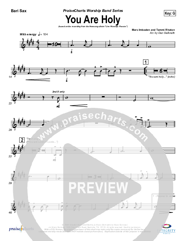You Are Holy (Prince of Peace) Bari Sax (Newsong)