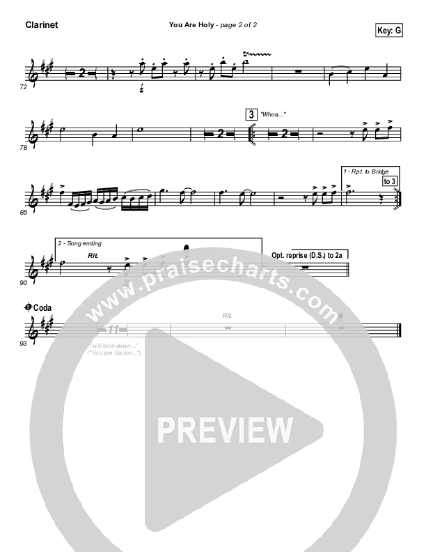 You Are Holy (Prince of Peace) Clarinet (Newsong)