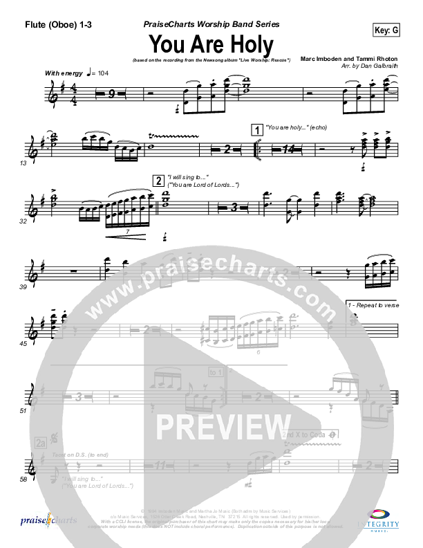 You Are Holy (Prince of Peace) Flute/Oboe 1/2/3 (Newsong)