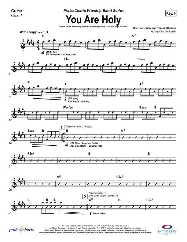 You Are Holy (Prince of Peace) Guitar (Newsong)