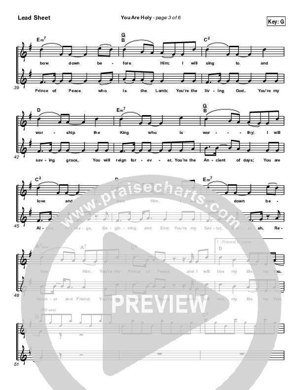 You Are Holy (Prince of Peace) Lead Sheet (Newsong)