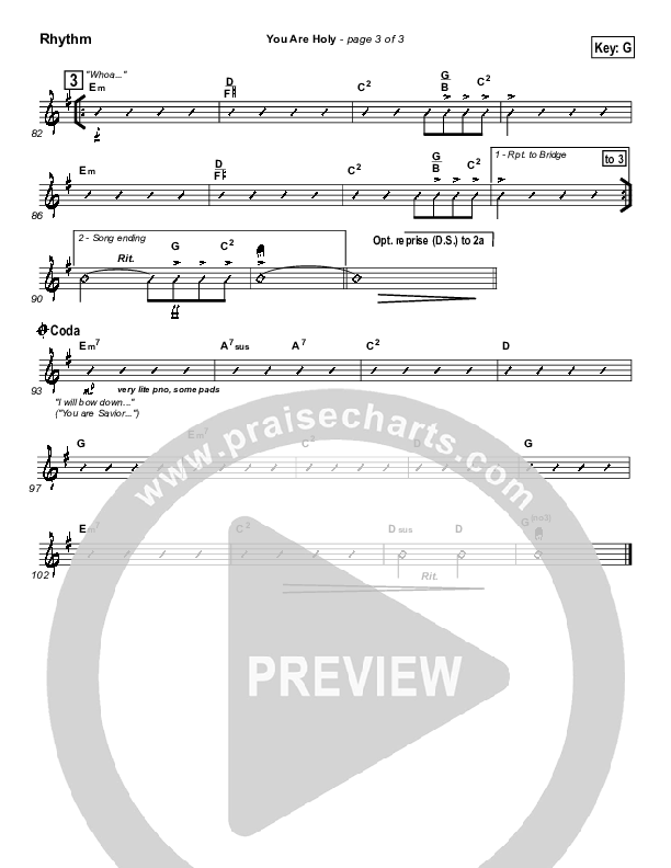You Are Holy (Prince of Peace) Rhythm Chart (Newsong)