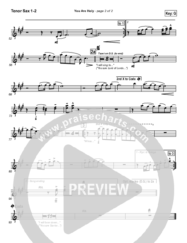 You Are Holy (Prince of Peace) Tenor Sax 1/2 (Newsong)