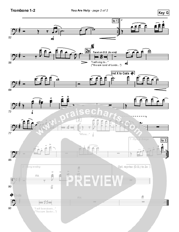 You Are Holy (Prince of Peace) Trombone 1/2 (Newsong)