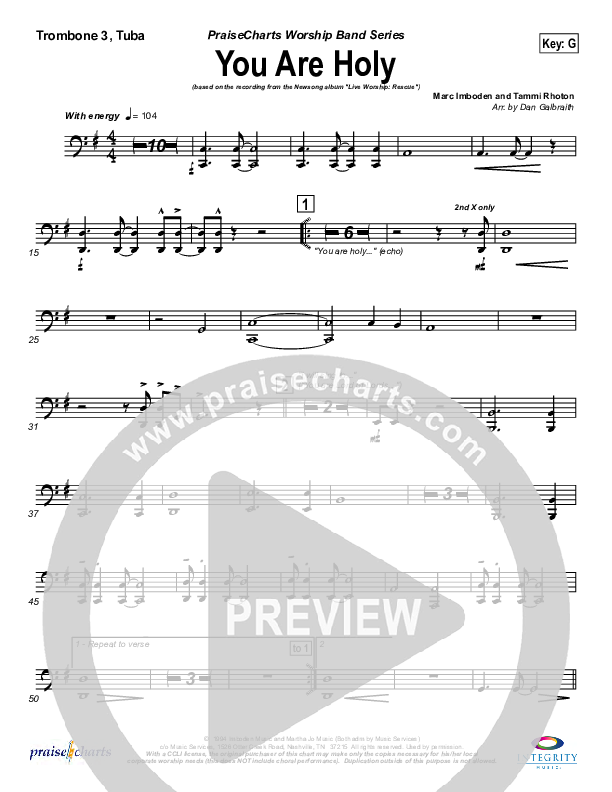 You Are Holy (Prince of Peace) Trombone 3 (Newsong)