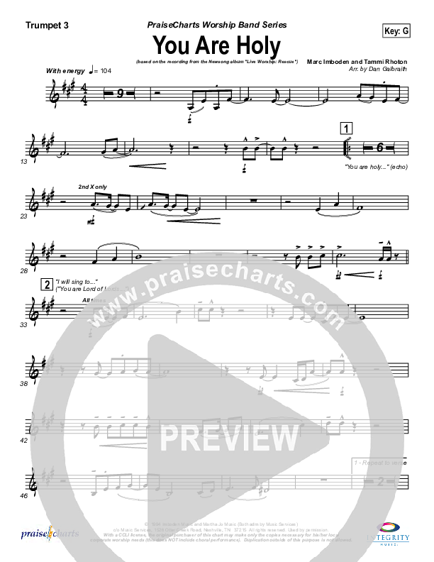 You Are Holy (Prince of Peace) Trumpet 3 (Newsong)