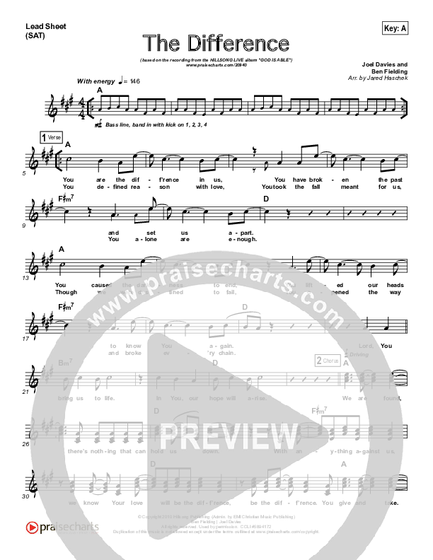 The Difference Lead Sheet (Hillsong Worship)