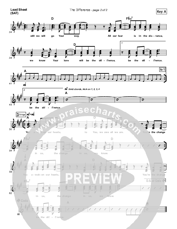 The Difference Lead Sheet (Hillsong Worship)