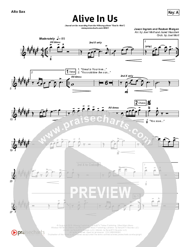 Alive In Us Alto Sax (Hillsong Worship)