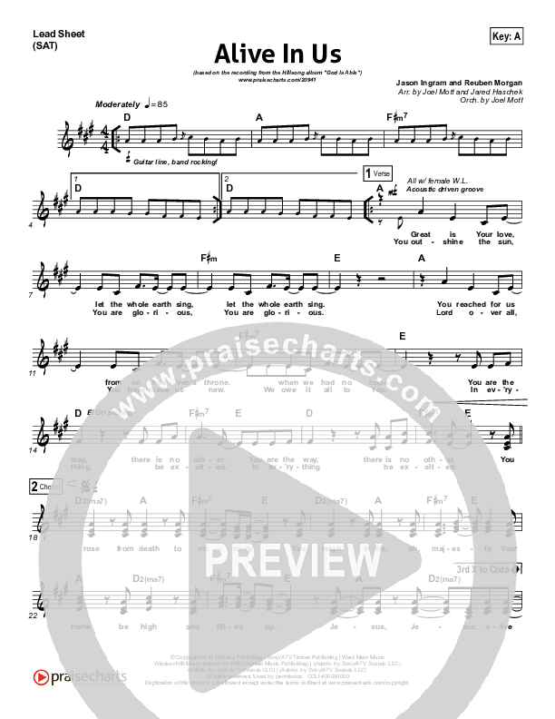 Alive In Us Lead Sheet (Hillsong Worship)