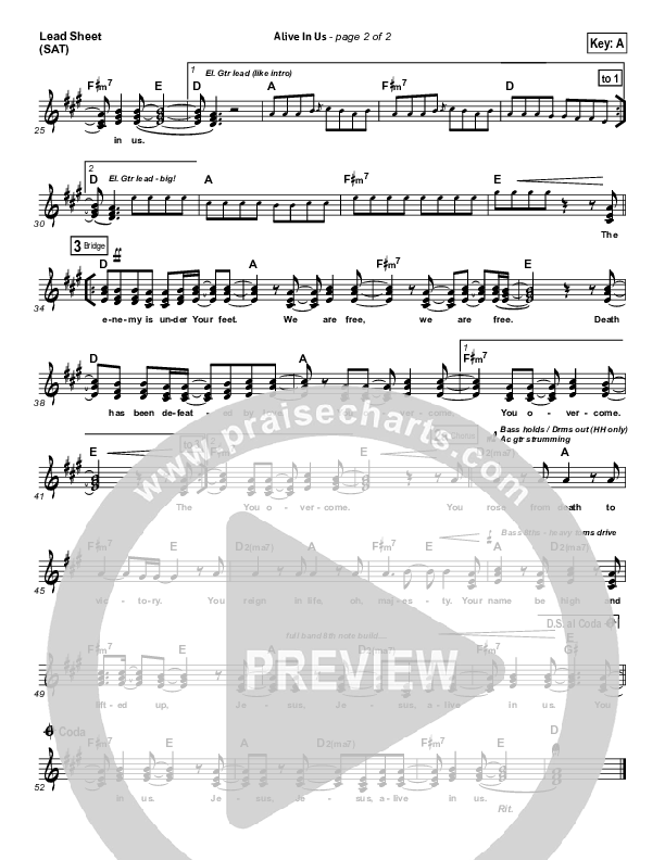 Alive In Us Lead Sheet (SAT) (Hillsong Worship)