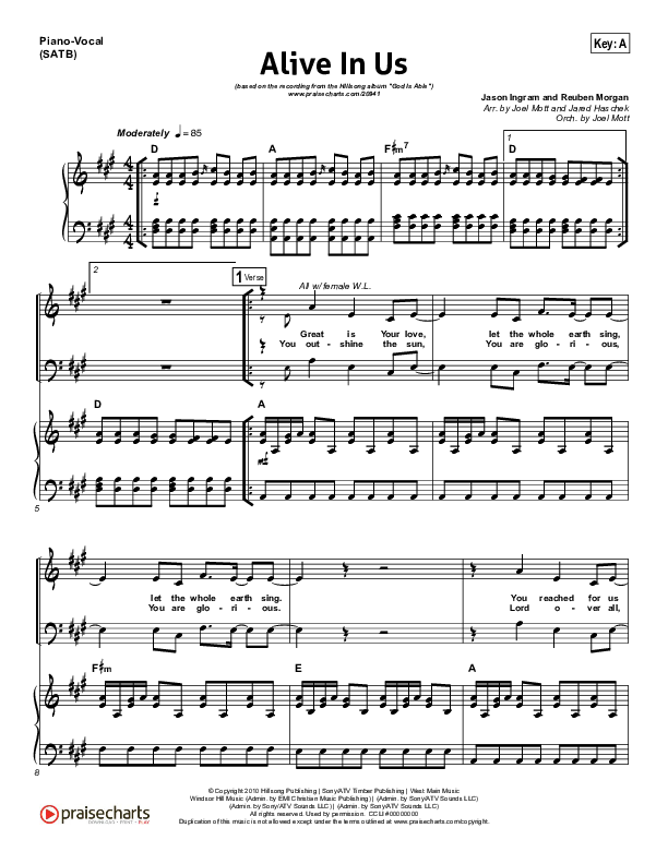Alive In Us Piano/Vocal (Hillsong Worship)