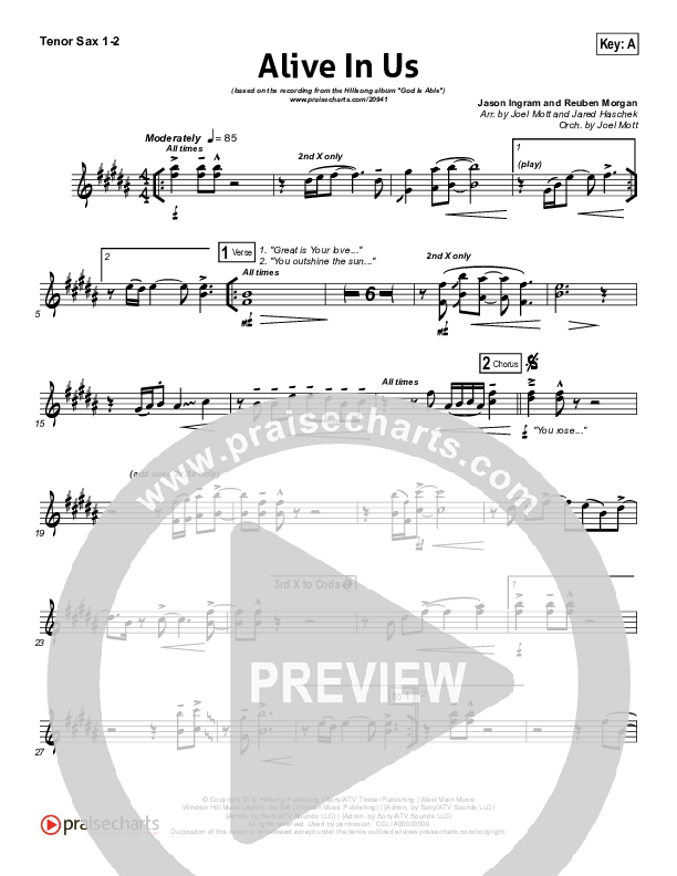 Alive In Us Tenor Sax 1/2 (Hillsong Worship)