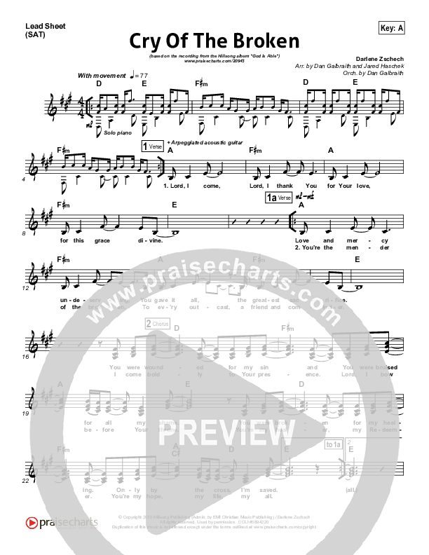 Cry Of The Broken Lead Sheet (Hillsong Worship)