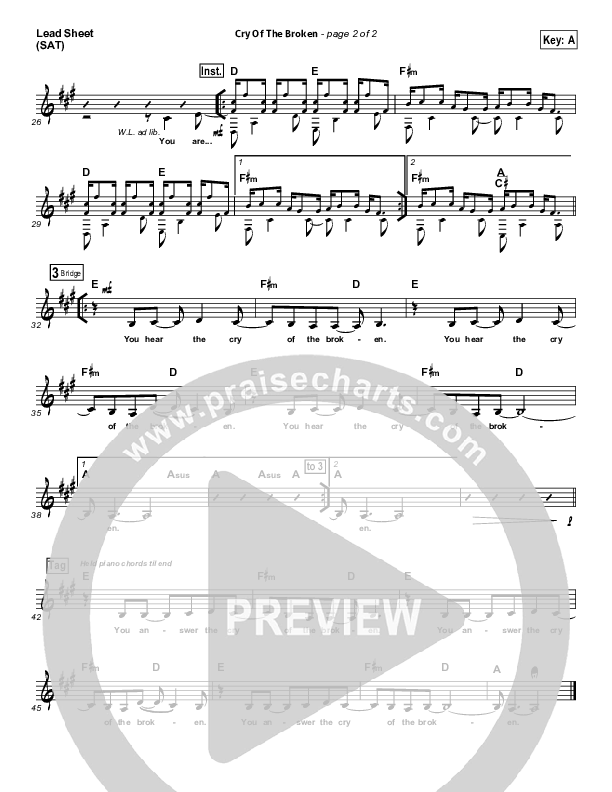 Cry Of The Broken Lead Sheet (Hillsong Worship)
