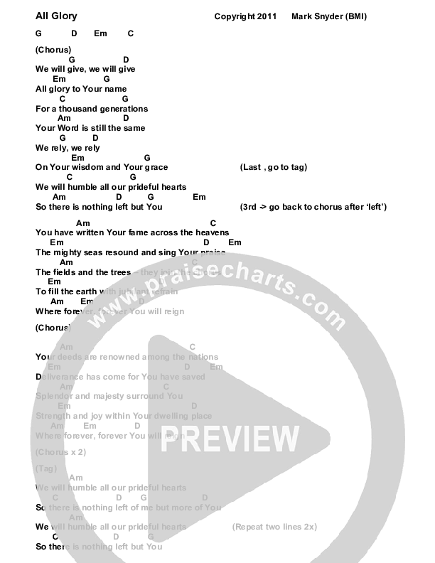 All Glory Chord Chart (Tree Hill Collective)