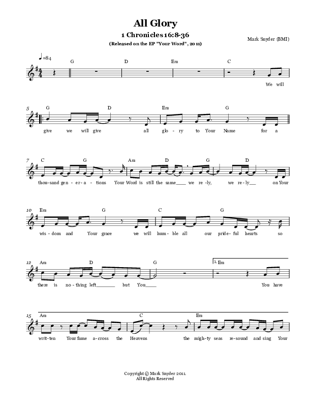 All Glory  Lead Sheet (Tree Hill Collective)