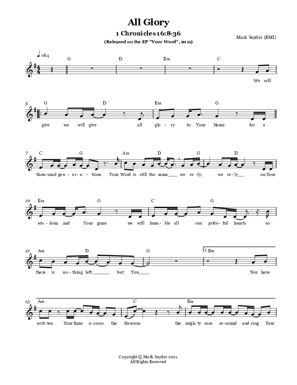 All Glory Lead Sheet (Tree Hill Collective)