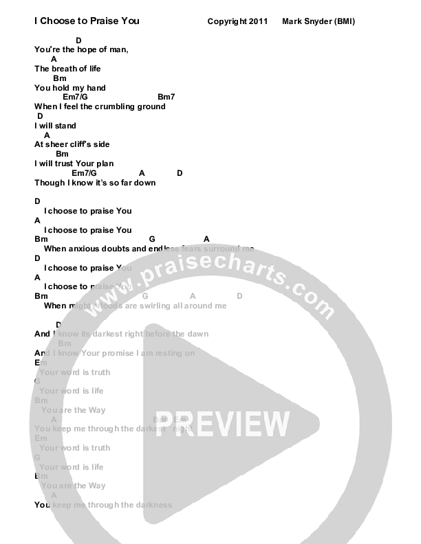 I Choose To Praise You Chord Chart (Tree Hill Collective)