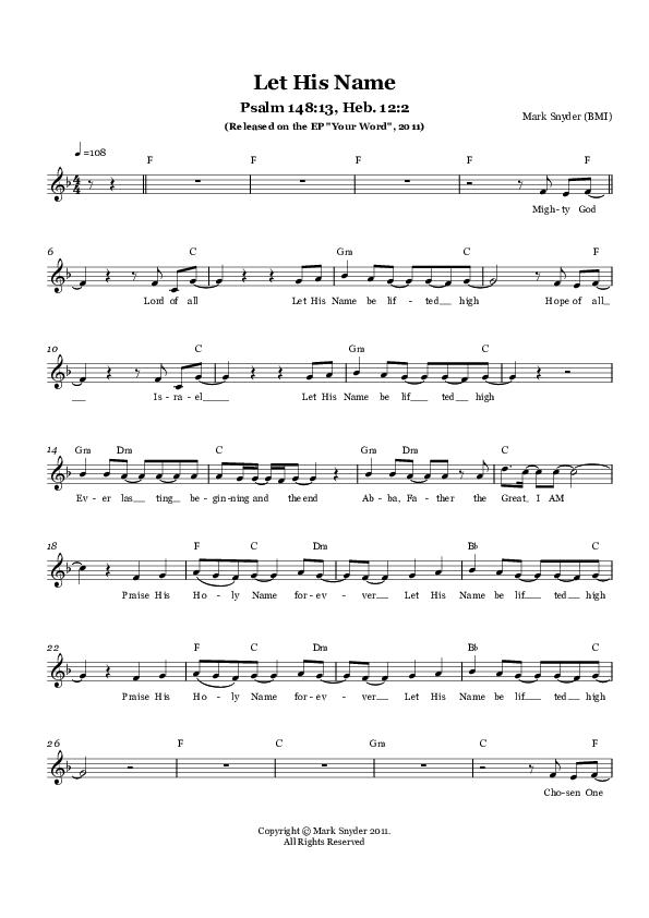 Let His Name Lead Sheet (Tree Hill Collective)