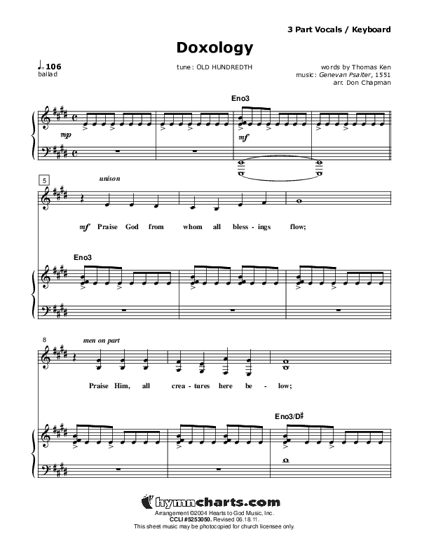 Doxology Piano/Vocal (SAT) (Don Chapman)