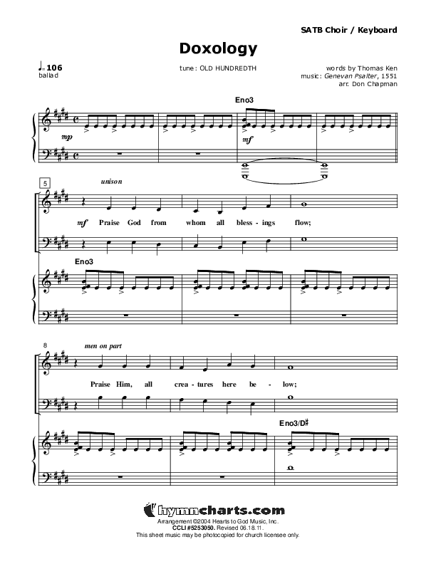 Doxology Piano/Vocal (SATB) (Don Chapman)