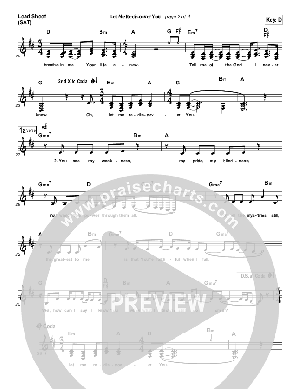 Let Me Rediscover You Lead Sheet (SAT) (Downhere)