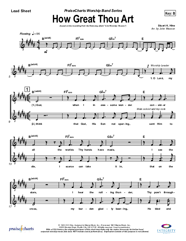 How Great Thou Art Lead Sheet (Newsong)