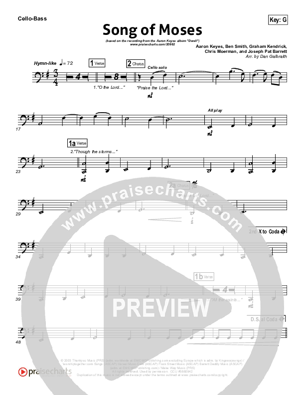 Song Of Moses Cello/Bass (Aaron Keyes)