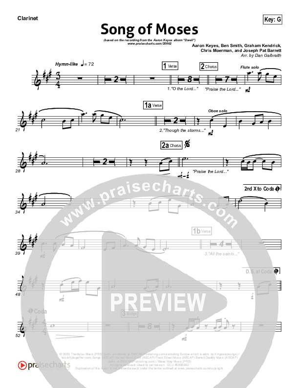 Song Of Moses Clarinet (Aaron Keyes)