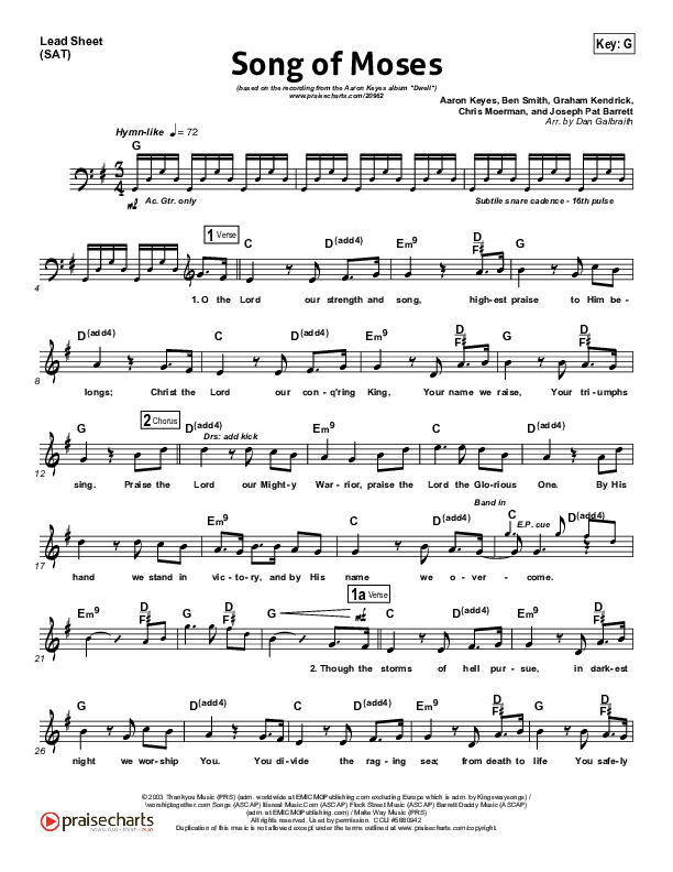 Song Of Moses Lead Sheet (SAT) (Aaron Keyes)