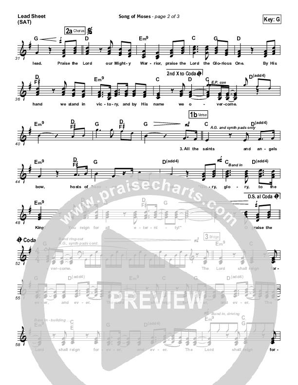 Song Of Moses Lead Sheet (SAT) (Aaron Keyes)