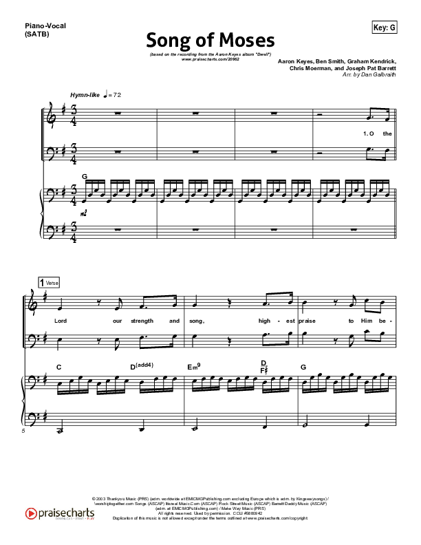 Song Of Moses Piano/Vocal (SATB) (Aaron Keyes)