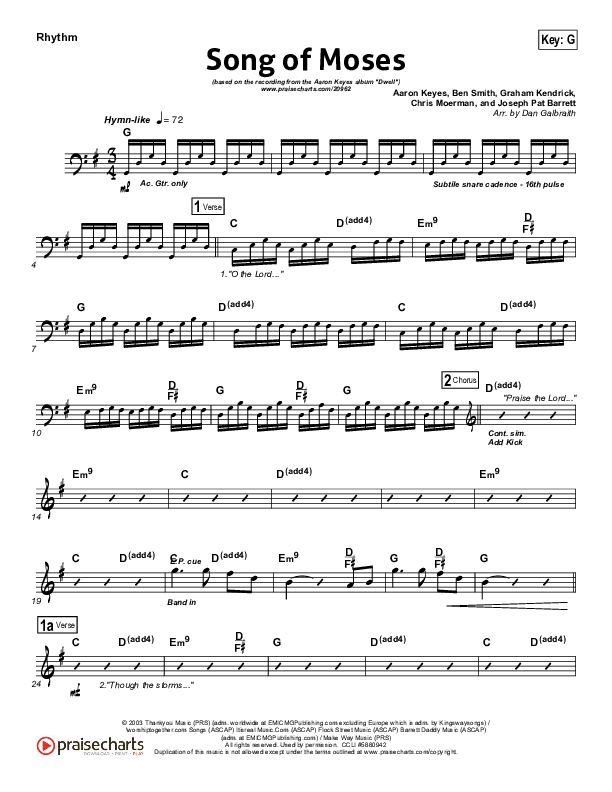 Song Of Moses Rhythm Chart (Aaron Keyes)
