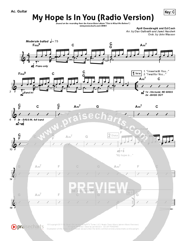 My Hope Is In You (Radio) Rhythm Chart (Aaron Shust)