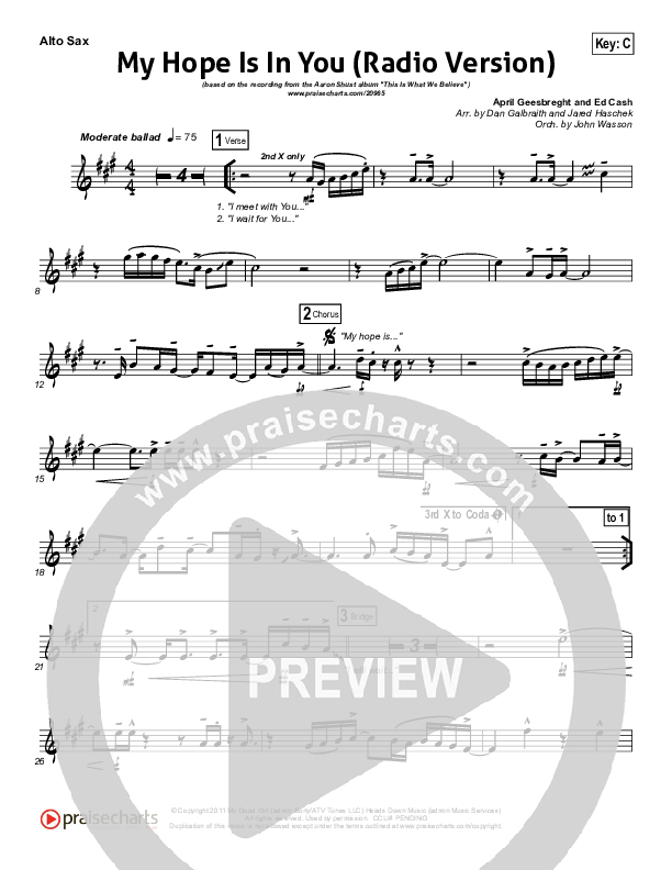 My Hope Is In You (Radio) Alto Sax (Aaron Shust)