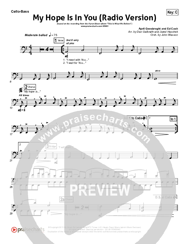 My Hope Is In You (Radio) Cello/Bass (Aaron Shust)