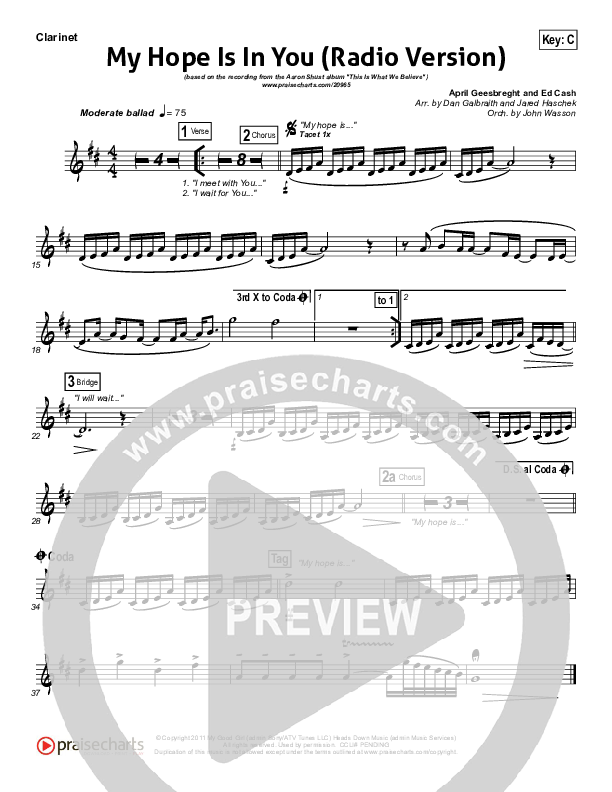 My Hope Is In You (Radio) Clarinet (Aaron Shust)