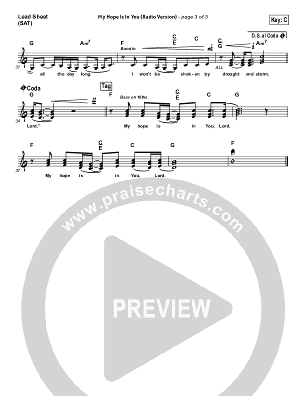 My Hope Is In You (Radio) Lead Sheet (SAT) (Aaron Shust)