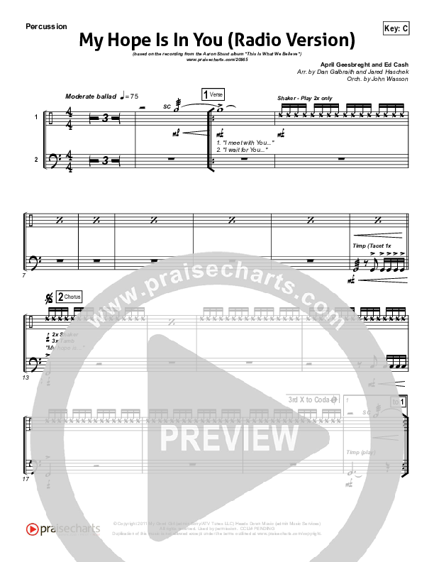 My Hope Is In You (Radio) Percussion (Aaron Shust)