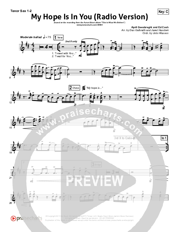 My Hope Is In You (Radio) Tenor Sax 1/2 (Aaron Shust)