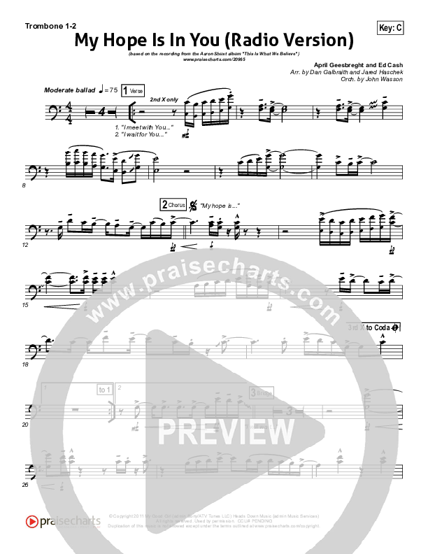 My Hope Is In You (Radio) Trombone 1/2 (Aaron Shust)