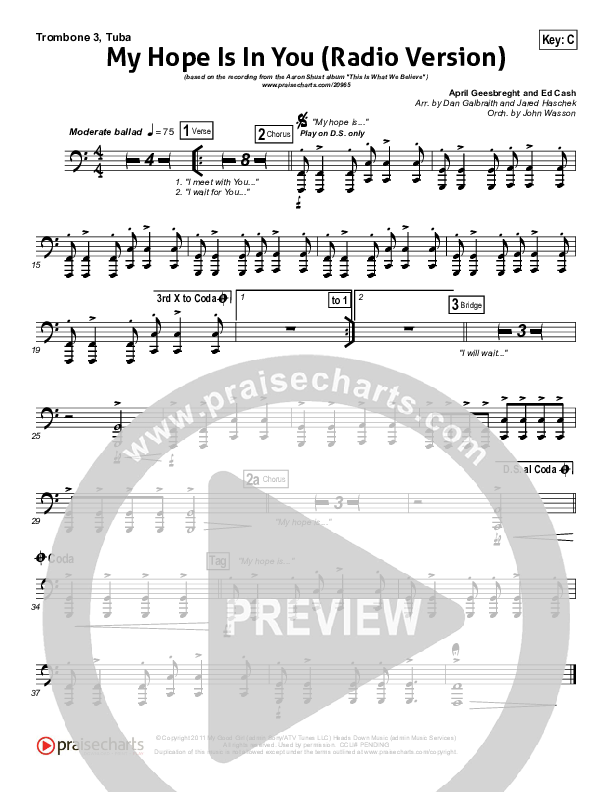 My Hope Is In You (Radio) Trombone 3/Tuba (Aaron Shust)