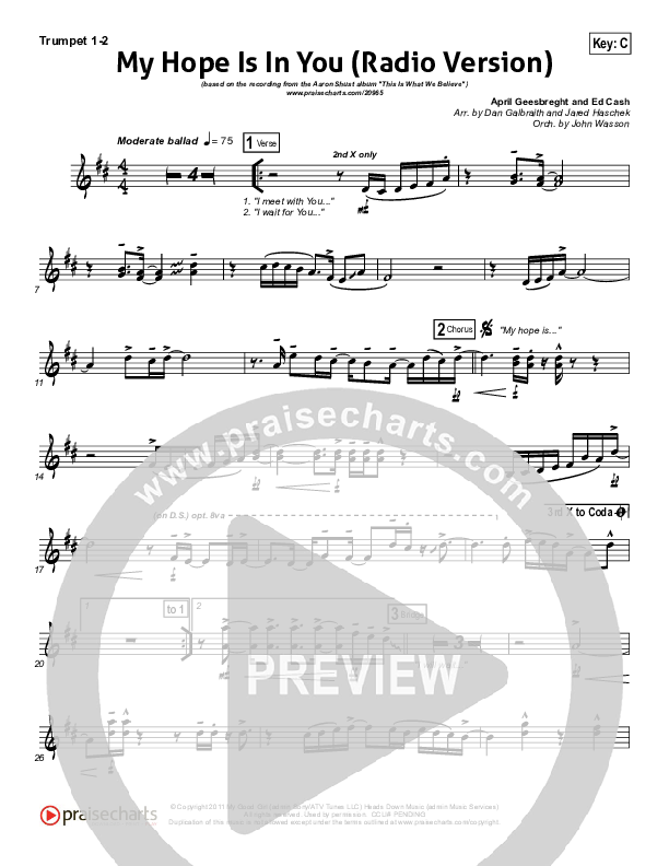 My Hope Is In You (Radio) Trumpet 1,2 (Aaron Shust)
