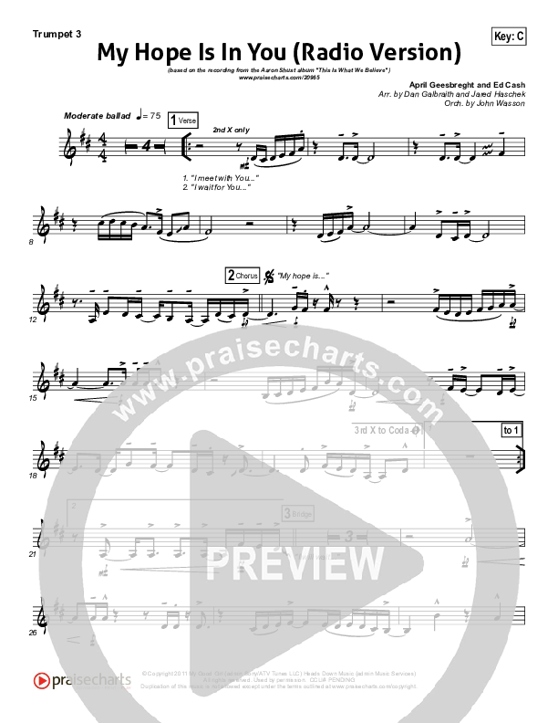 My Hope Is In You (Radio) Trumpet 3 (Aaron Shust)