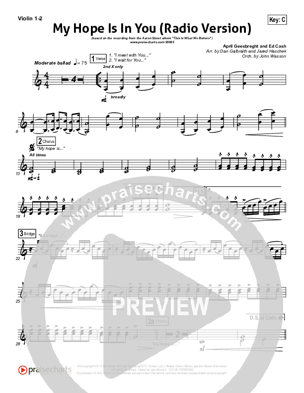 My Hope Is In You (Radio) Violin 1/2 (Aaron Shust)