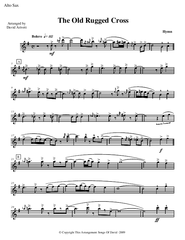 The Old Rugged Cross Instrumental Alto Sax Sheet Music Pdf David Arivett Praisecharts