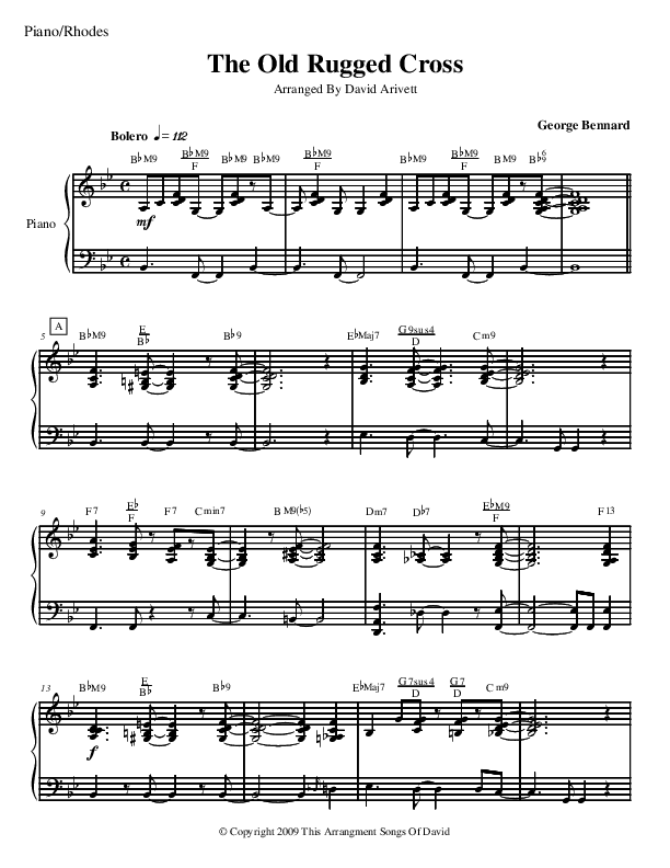 The Old Rugged Cross (Instrumental) Piano Sheet (David Arivett)