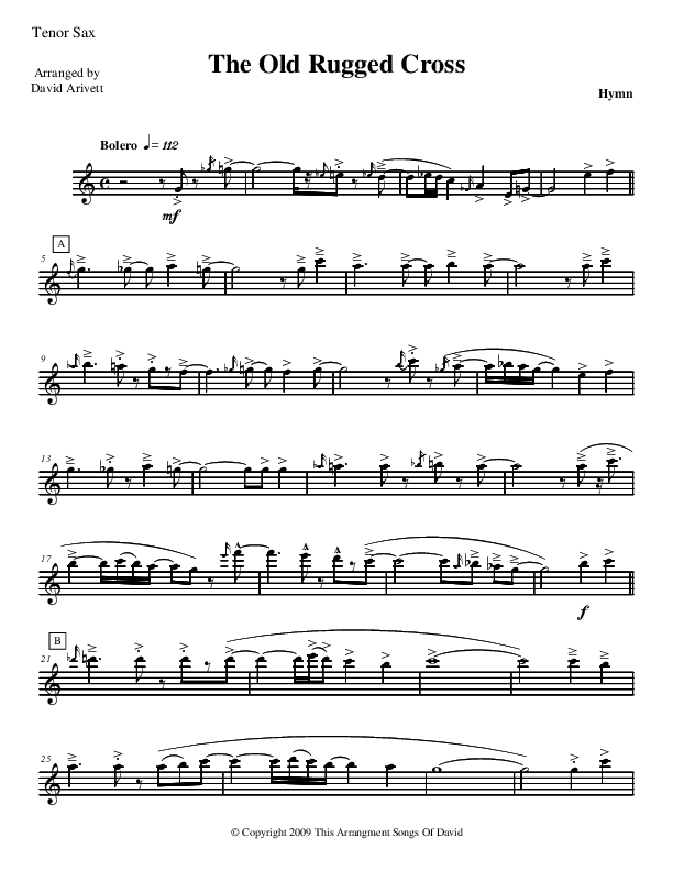 The Old Rugged Cross (Instrumental) Tenor Sax 2 (David Arivett)