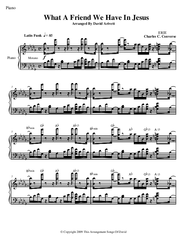 What A Friend We Have In Jesus (Instrumental) Piano Sheet (David Arivett)